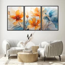 Kit Quadros Decorativos Flor Laranja