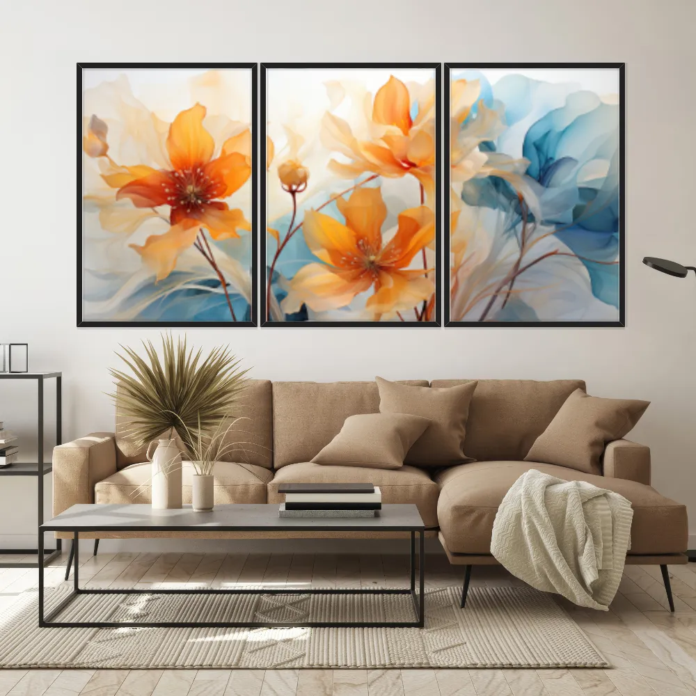 Kit Quadros Decorativos Flor Laranja