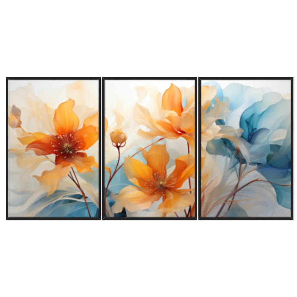 Kit Quadros Decorativos Flor Laranja