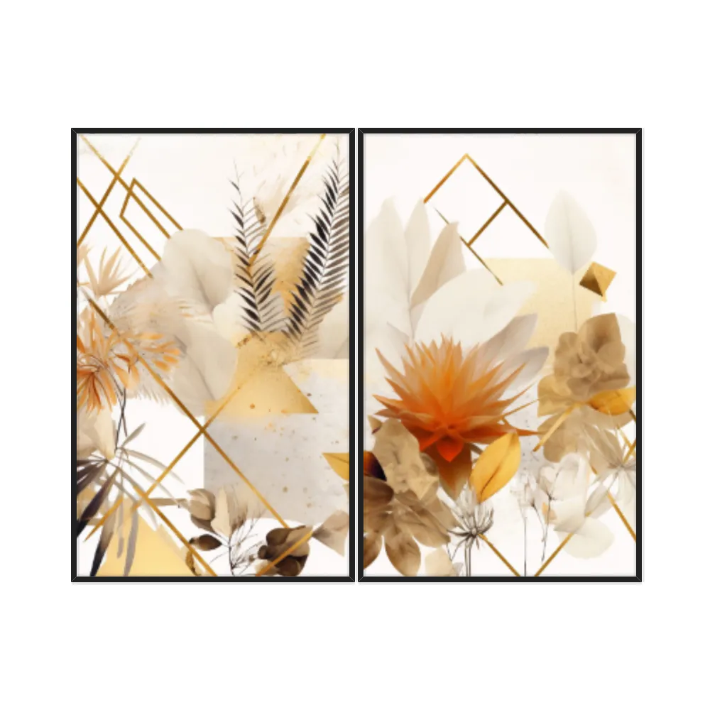 Kit Quadros Decorativos Flor Dourada