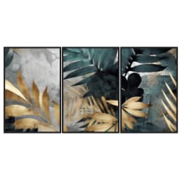 Kit Quadros Decorativos Planta Dourada