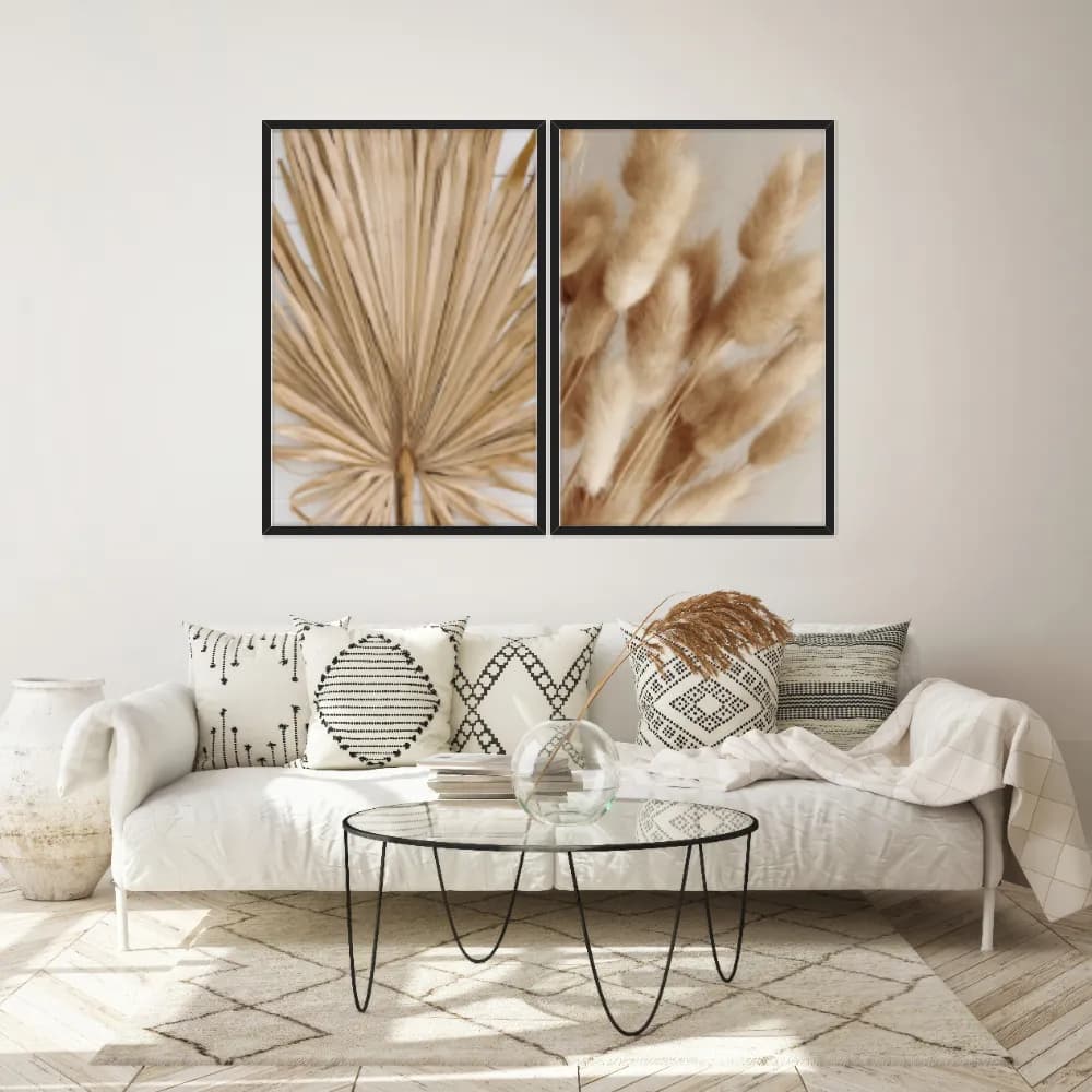 Kit Quadros Decorativos Pampas Marrom