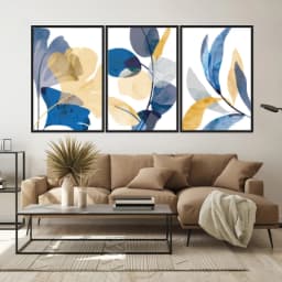Kit Quadros Decorativos Folhas Amarela E Azul
