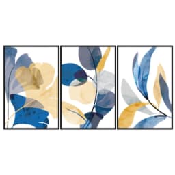 Kit Quadros Decorativos Folhas Amarela E Azul