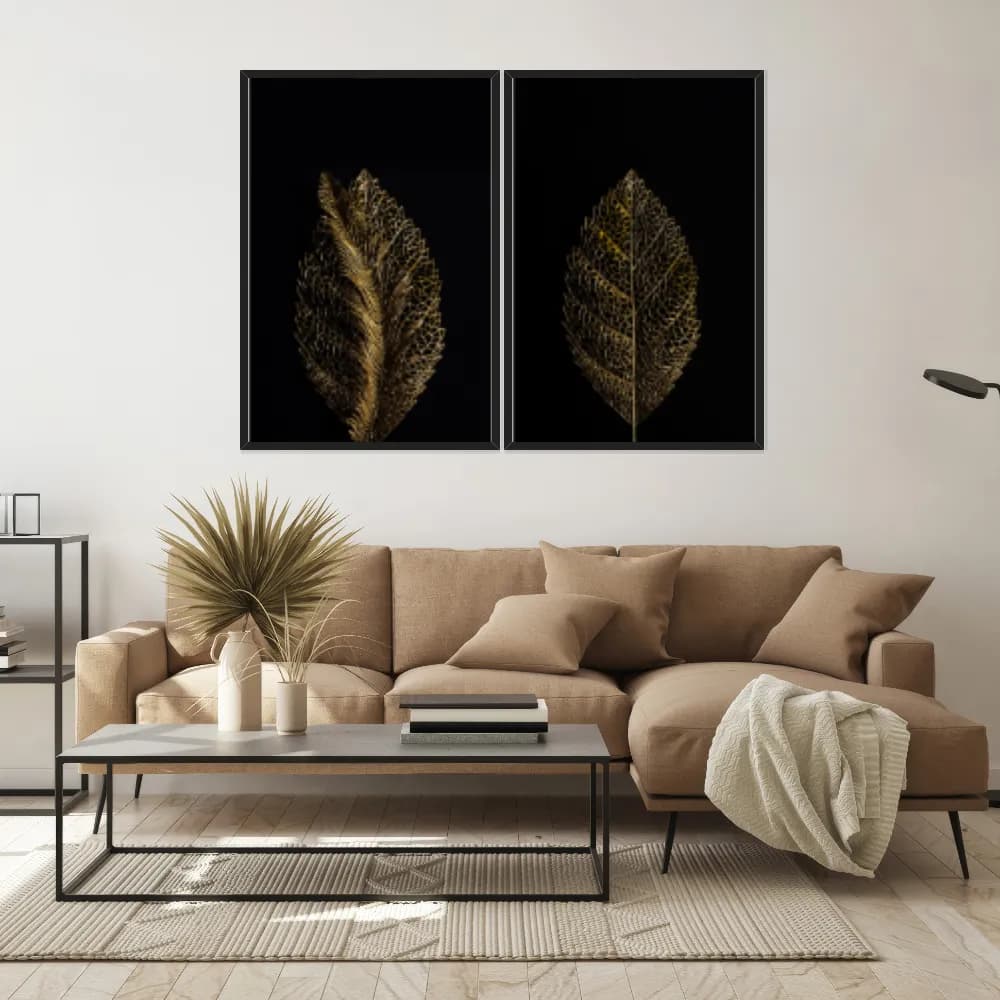 Kit Quadros Decorativos Planta Dourada