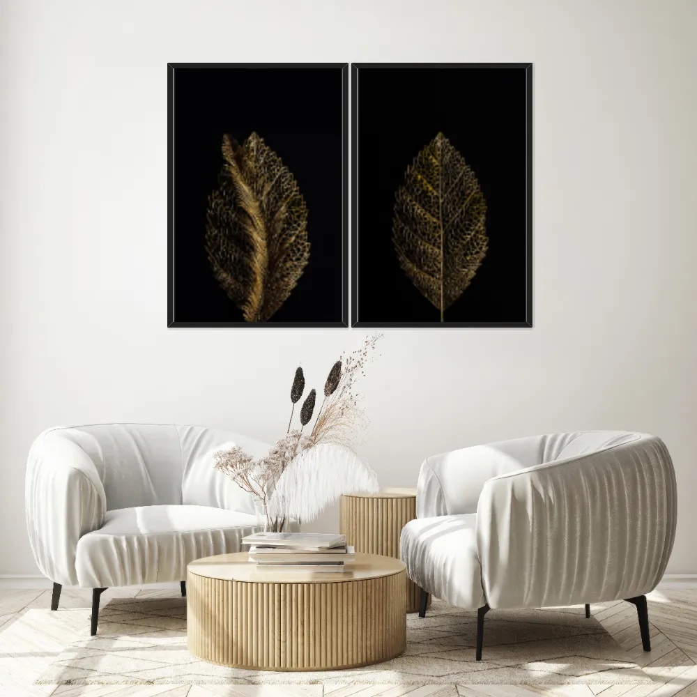 Kit Quadros Decorativos Planta Dourada