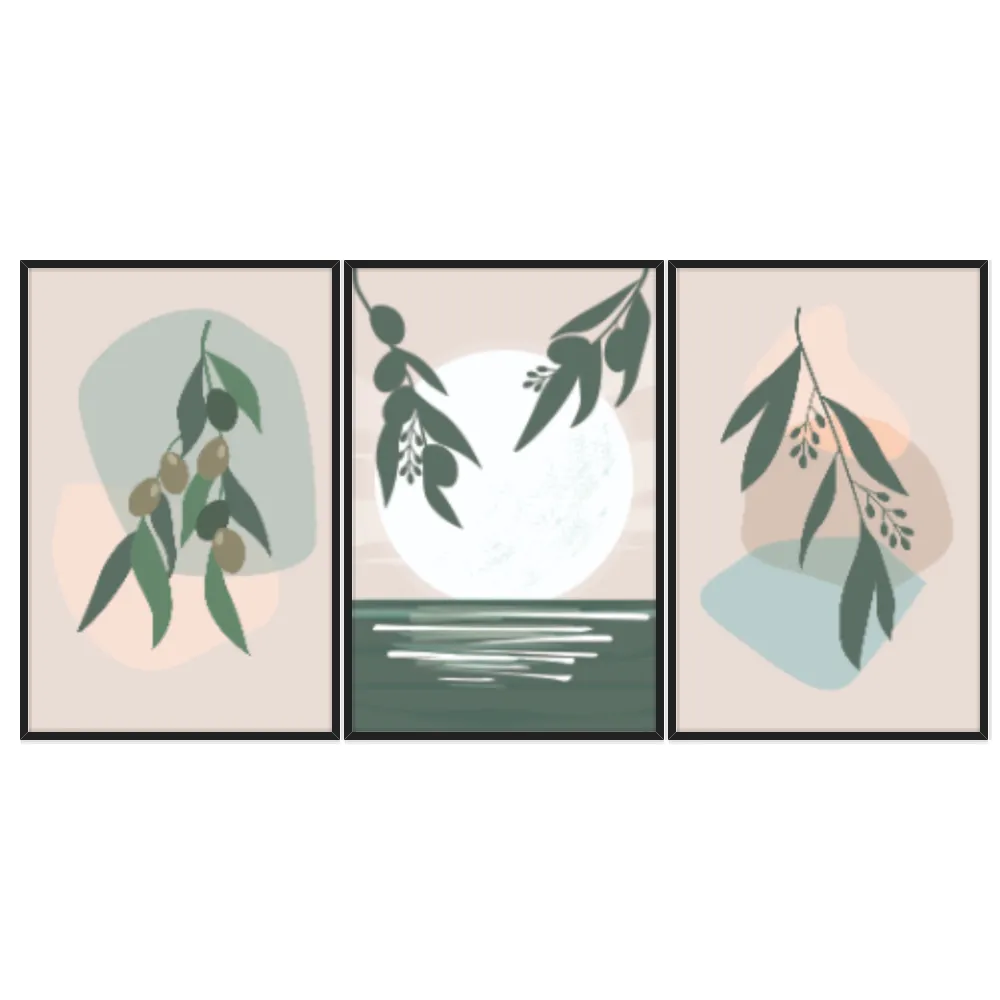 Kit Quadros Decorativos Planta Abstrata