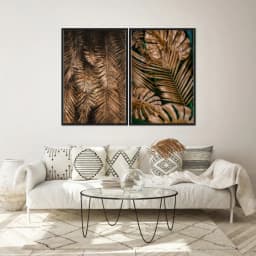 Kit Quadros Decorativos Costela De Adão Dourada