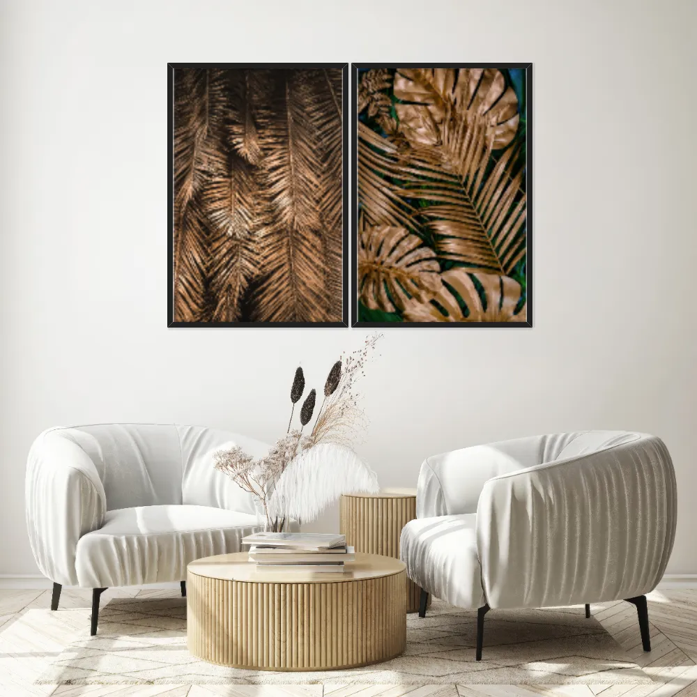Kit Quadros Decorativos Costela De Adão Dourada