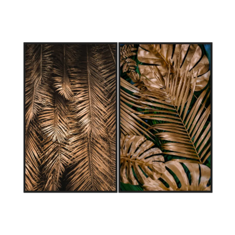 Kit Quadros Decorativos Costela De Adão Dourada