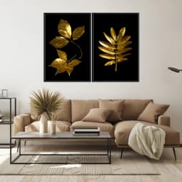 Kit Quadros Decorativos Planta Dourada