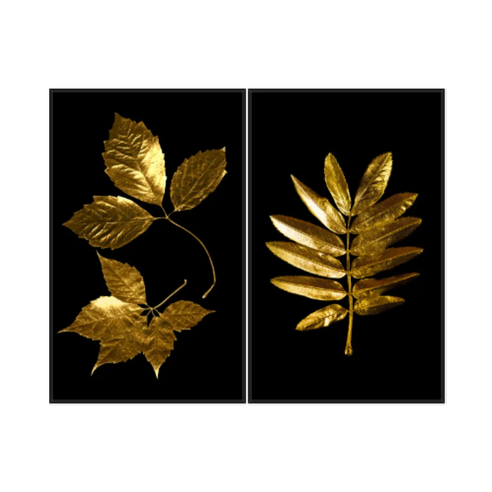 Kit Quadros Decorativos Planta Dourada