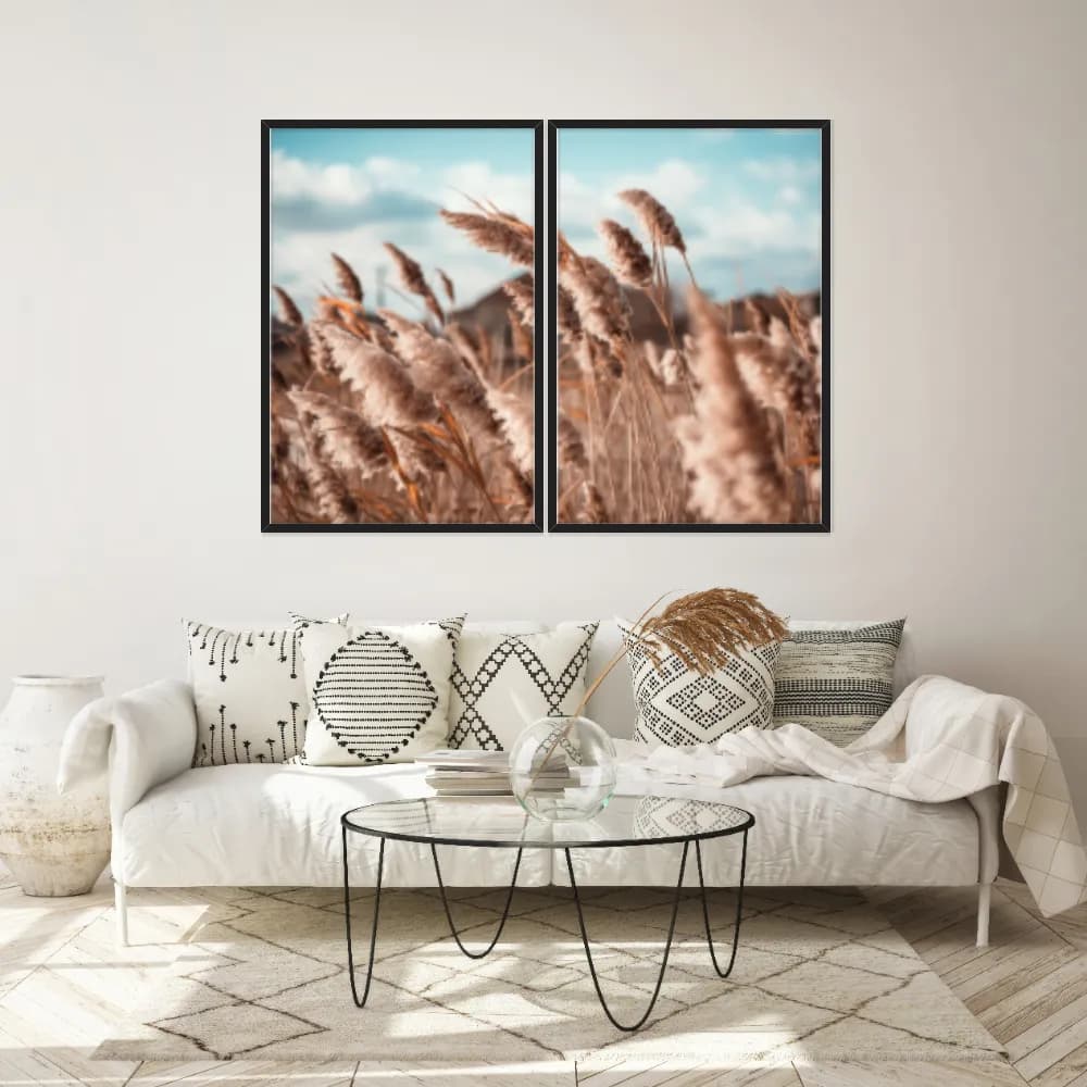 Kit Quadros Decorativos Pampas Marrom