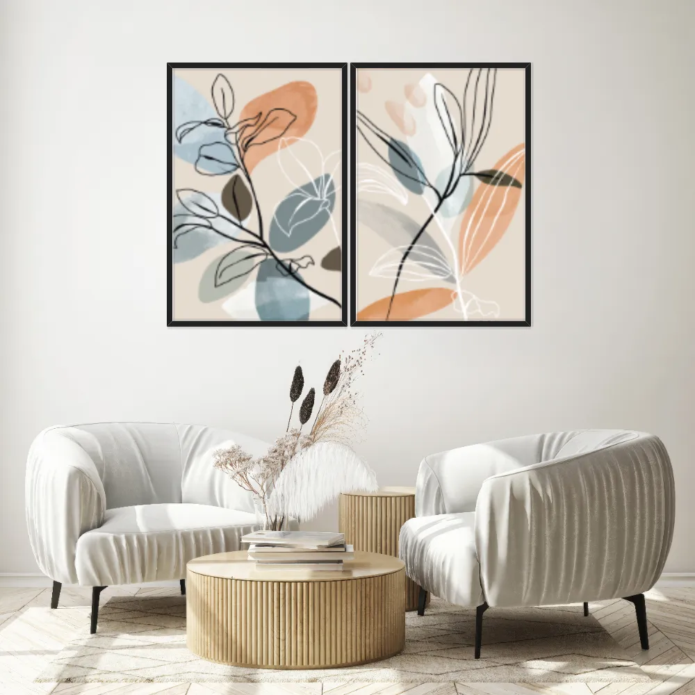 Kit Quadros Decorativos Planta Abstrata