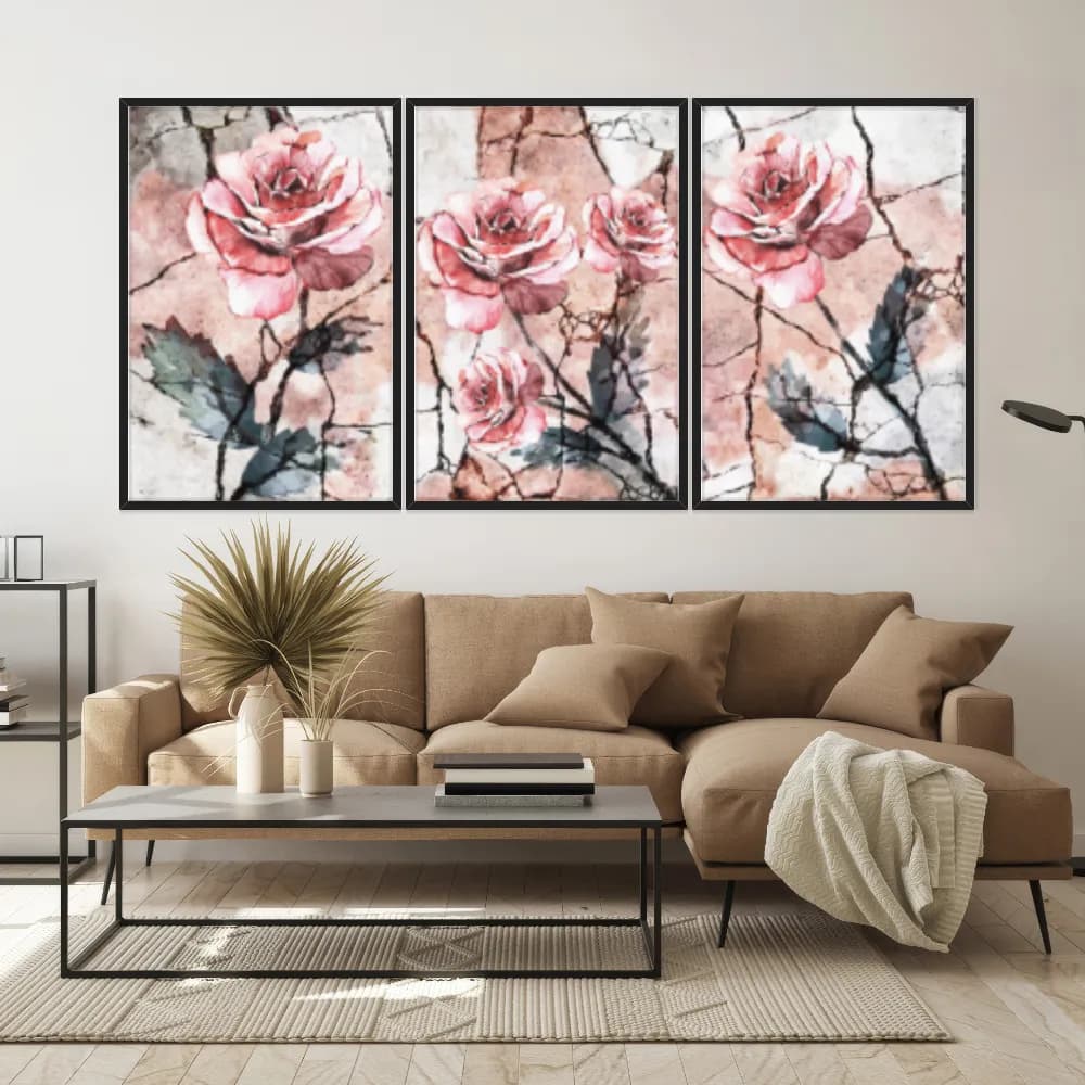 Kit Quadros Decorativos Flor Rosa