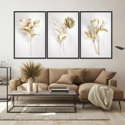 Kit Quadros Decorativos Flor Dourada