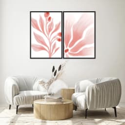 Kit Quadros Decorativos Folhas Rosa
