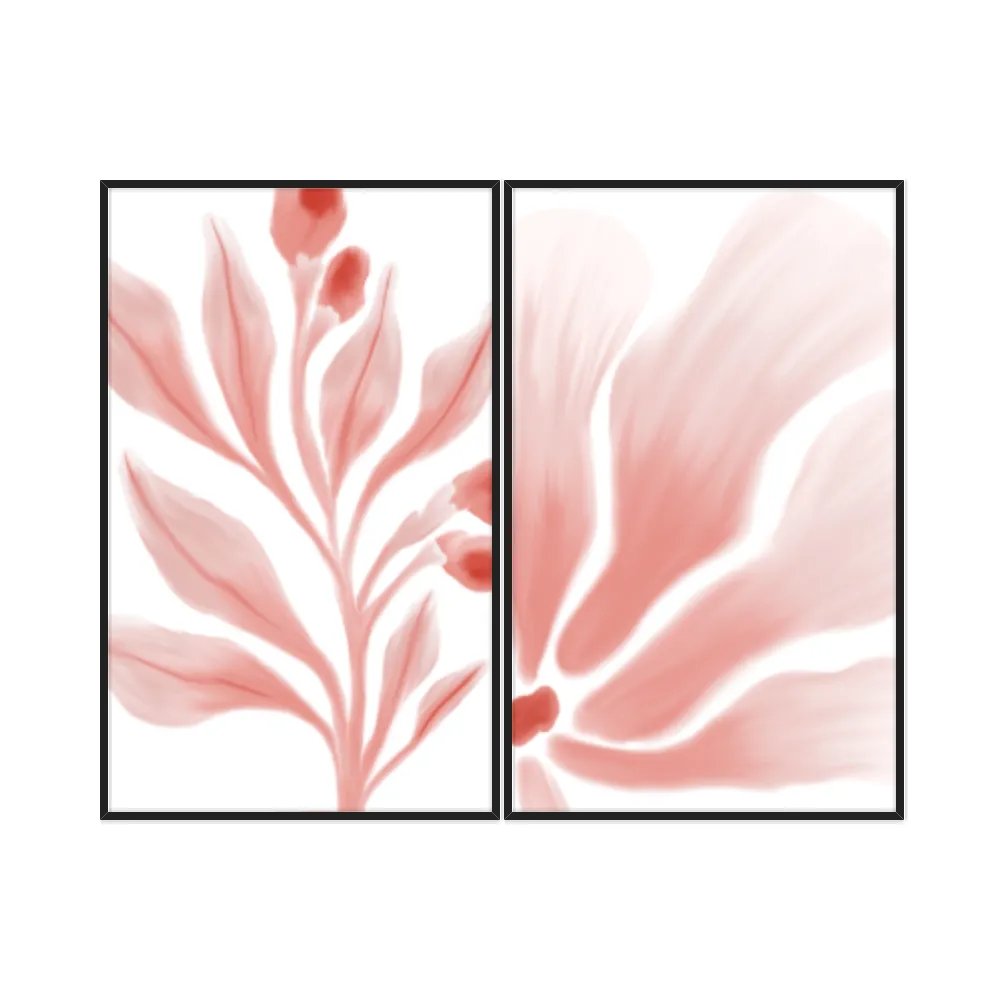 Kit Quadros Decorativos Folhas Rosa