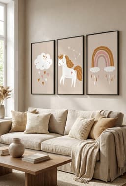 Kit Quadros Decorativos Unicórnio E Arco Íris
