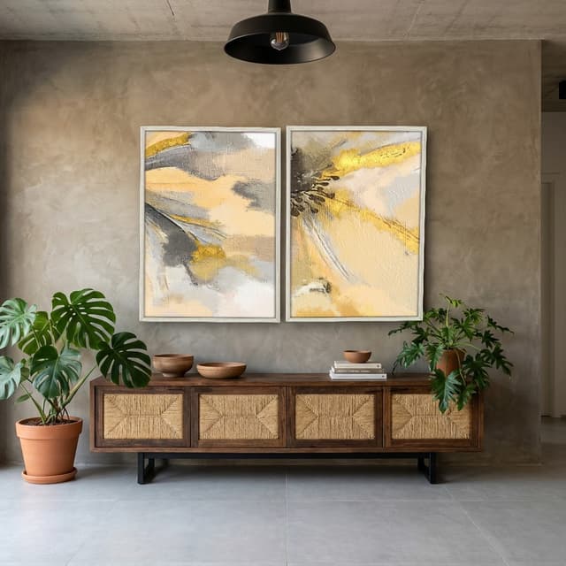 Kit Quadros Decorativos Abstrato Dourado