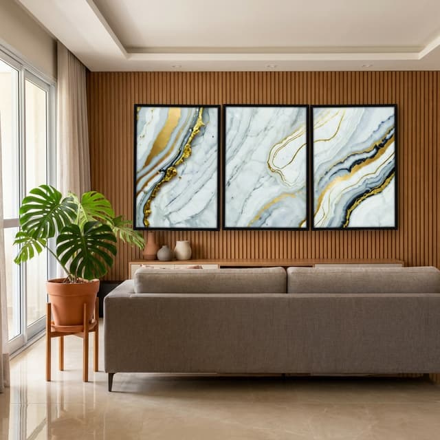Kit Quadros Decorativos Mármore Dourado