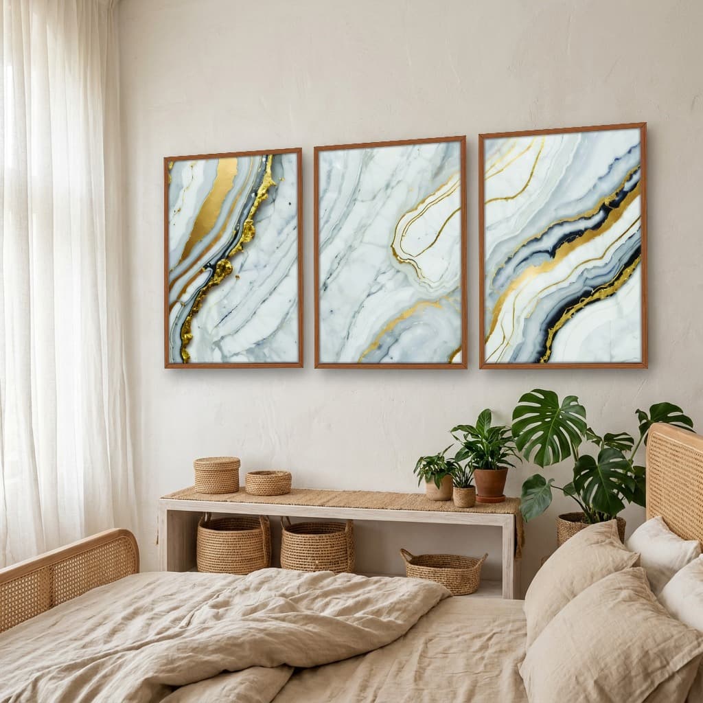 Kit Quadros Decorativos Mármore Dourado