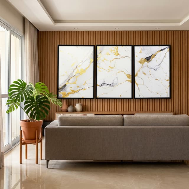 Kit Quadros Decorativos Mármore Dourado