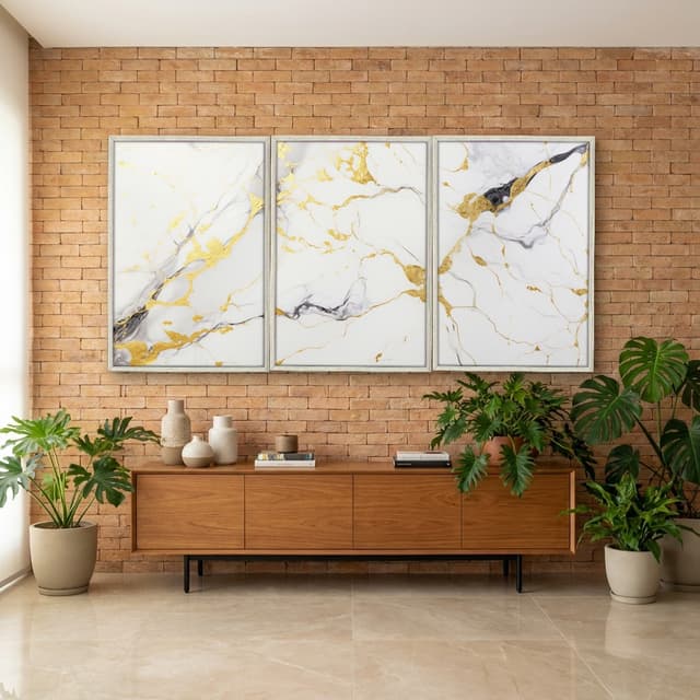 Kit Quadros Decorativos Mármore Dourado
