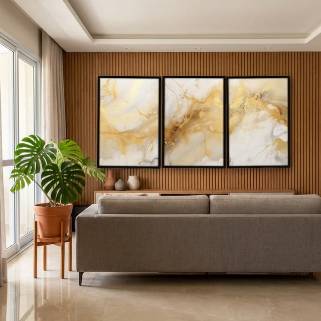 Kit Quadros Decorativos Mármore Dourado