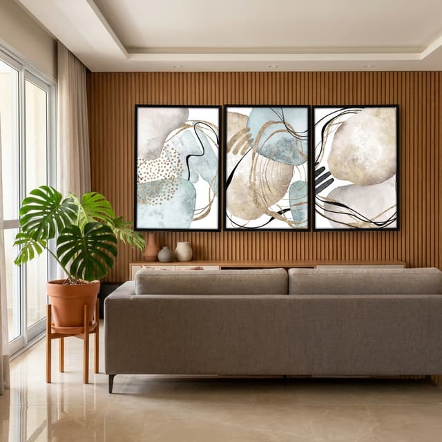 Kit Quadros Decorativos Abstrato Dourado
