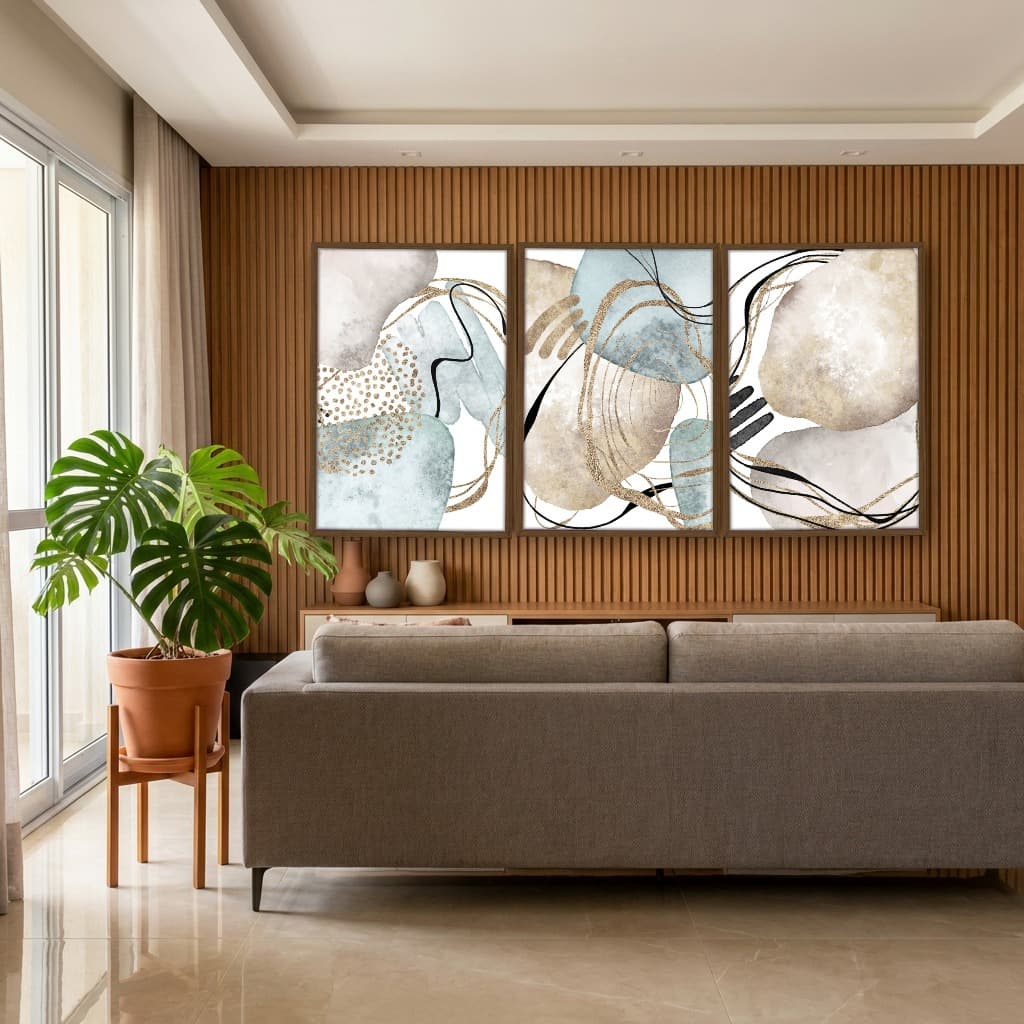 Kit Quadros Decorativos Abstrato Dourado