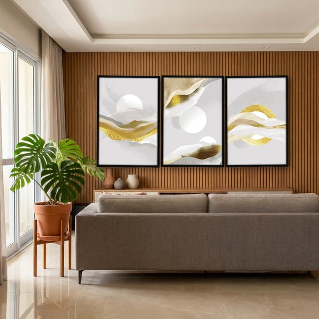 Kit Quadros Decorativos Abstrato Dourado