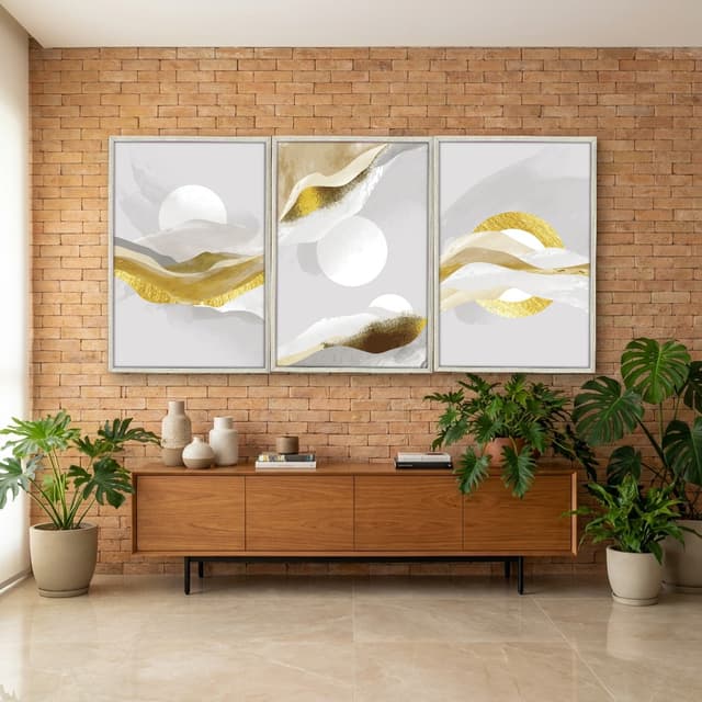 Kit Quadros Decorativos Abstrato Dourado