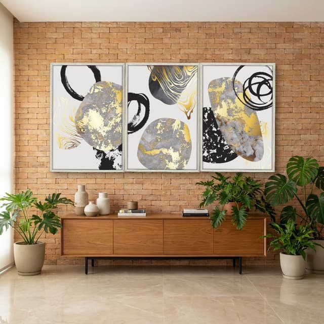 Kit Quadros Decorativos Abstrato Dourado
