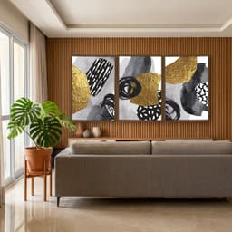 Kit Quadros Decorativos Abstrato Dourado