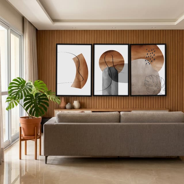 Kit Quadros Decorativos Abstrato Terracota