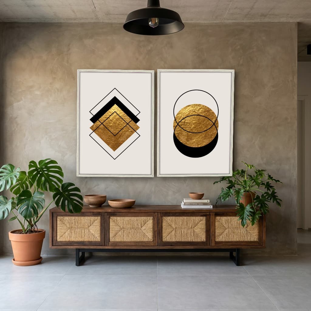 Kit Quadros Decorativos Formas Douradas