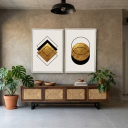 Kit Quadros Decorativos Formas Douradas