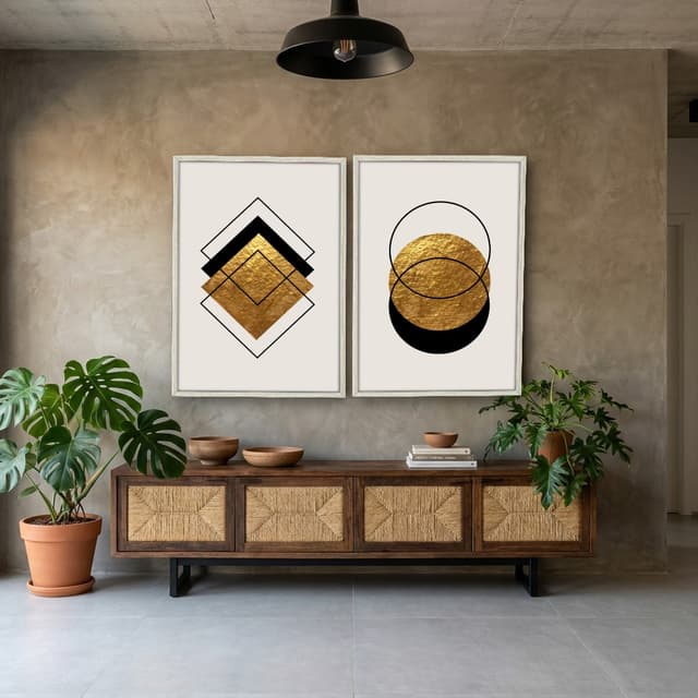 Kit Quadros Decorativos Formas Douradas