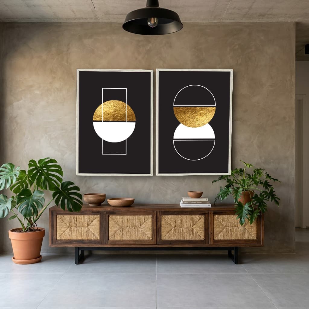 Kit Quadros Decorativos Formas Douradas