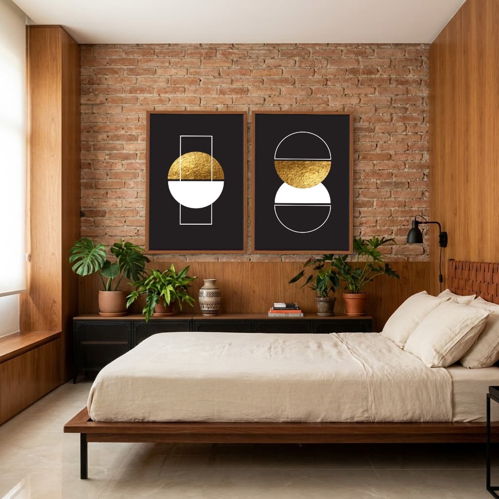 Kit Quadros Decorativos Formas Douradas