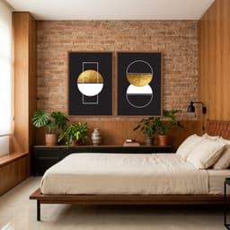 Kit Quadros Decorativos Formas Douradas