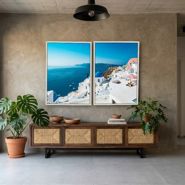 Kit Quadros Decorativos Ilha De Santorini Grecia
