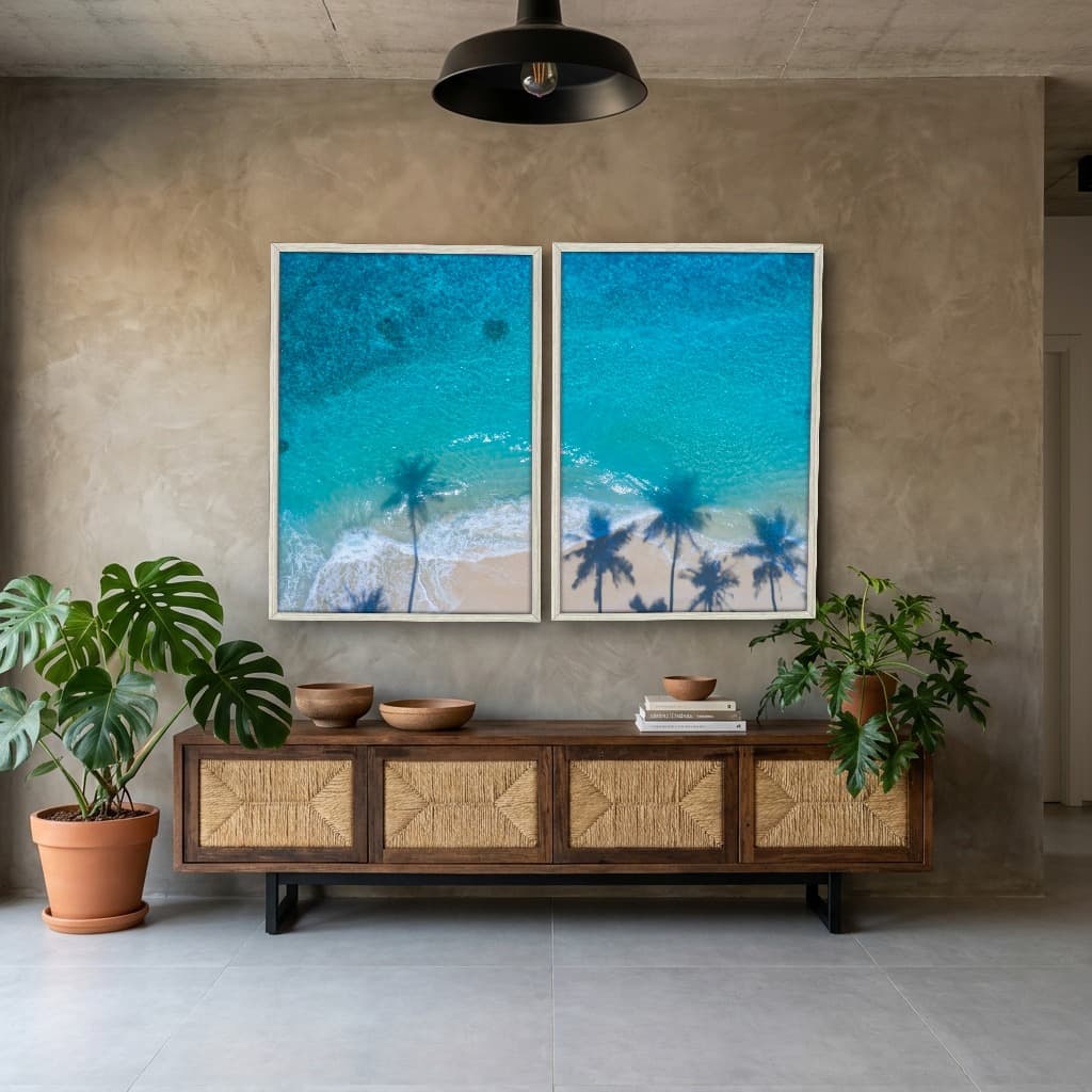 Kit Quadros Decorativos Sombra De Coqueiro No Mar
