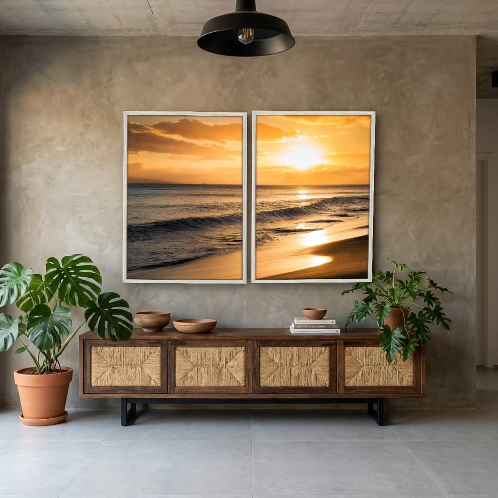 Kit Quadros Decorativos Praia Com Pôr Do Sol