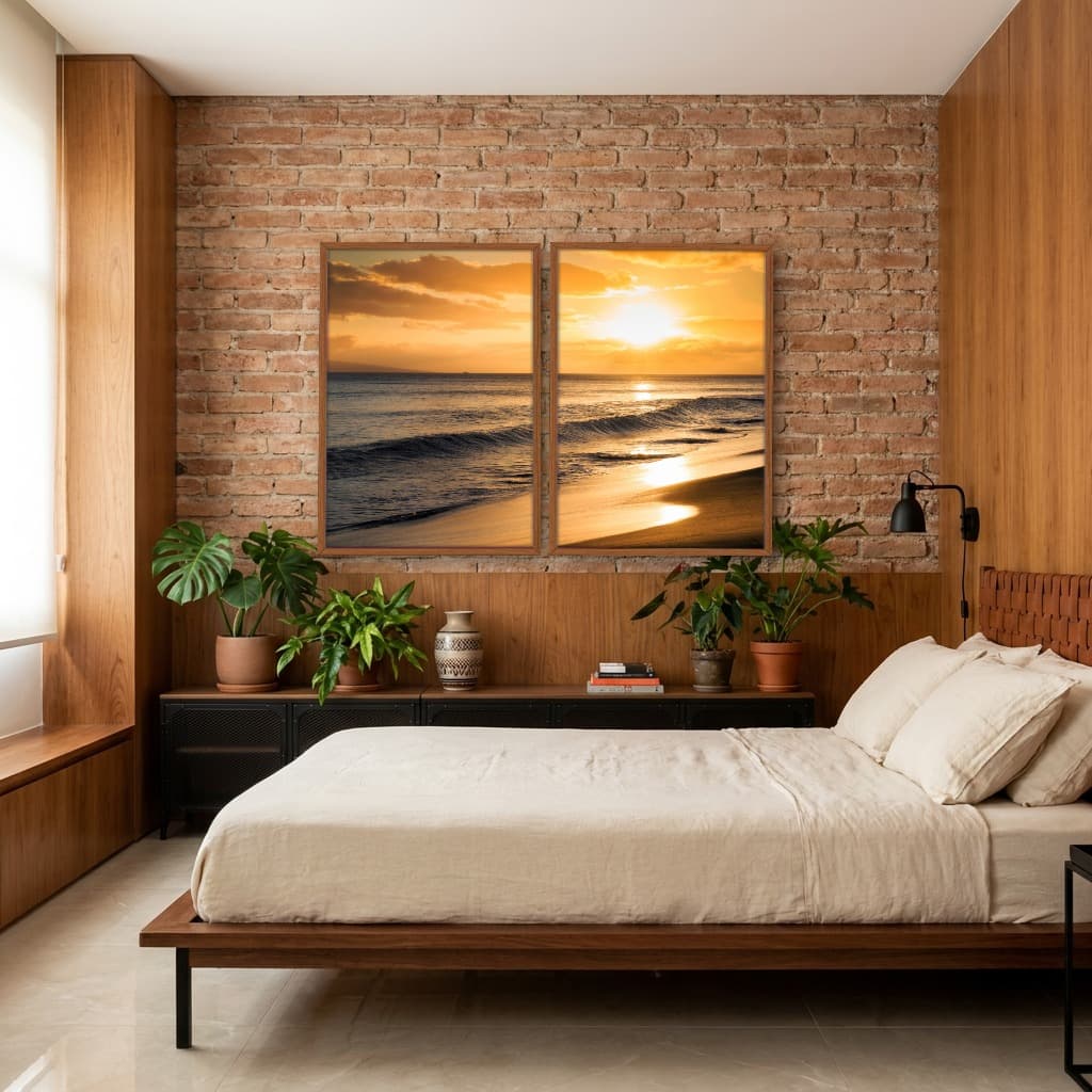 Kit Quadros Decorativos Praia Com Pôr Do Sol