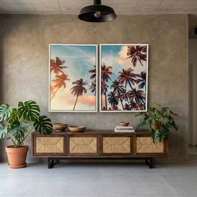 Kit Quadros Decorativos Coqueiro Com Vista Para O Céu