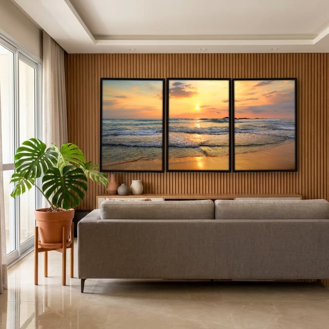 Kit Quadros Decorativos Praia Com Pôr Do Sol