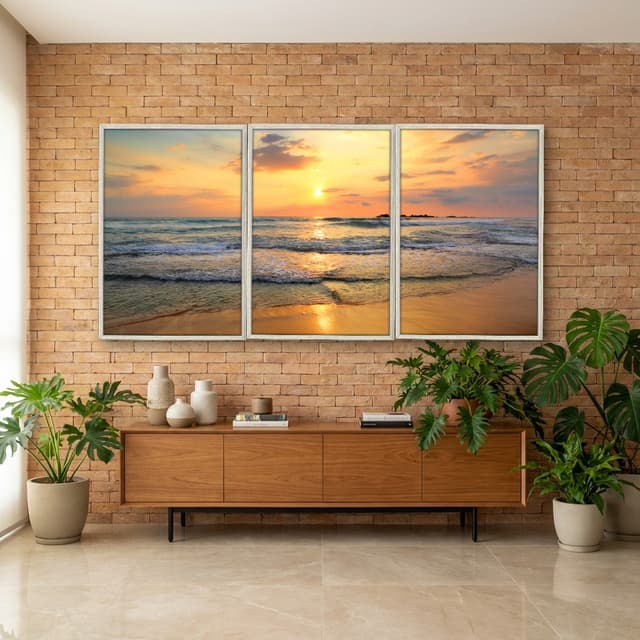 Kit Quadros Decorativos Praia Com Pôr Do Sol