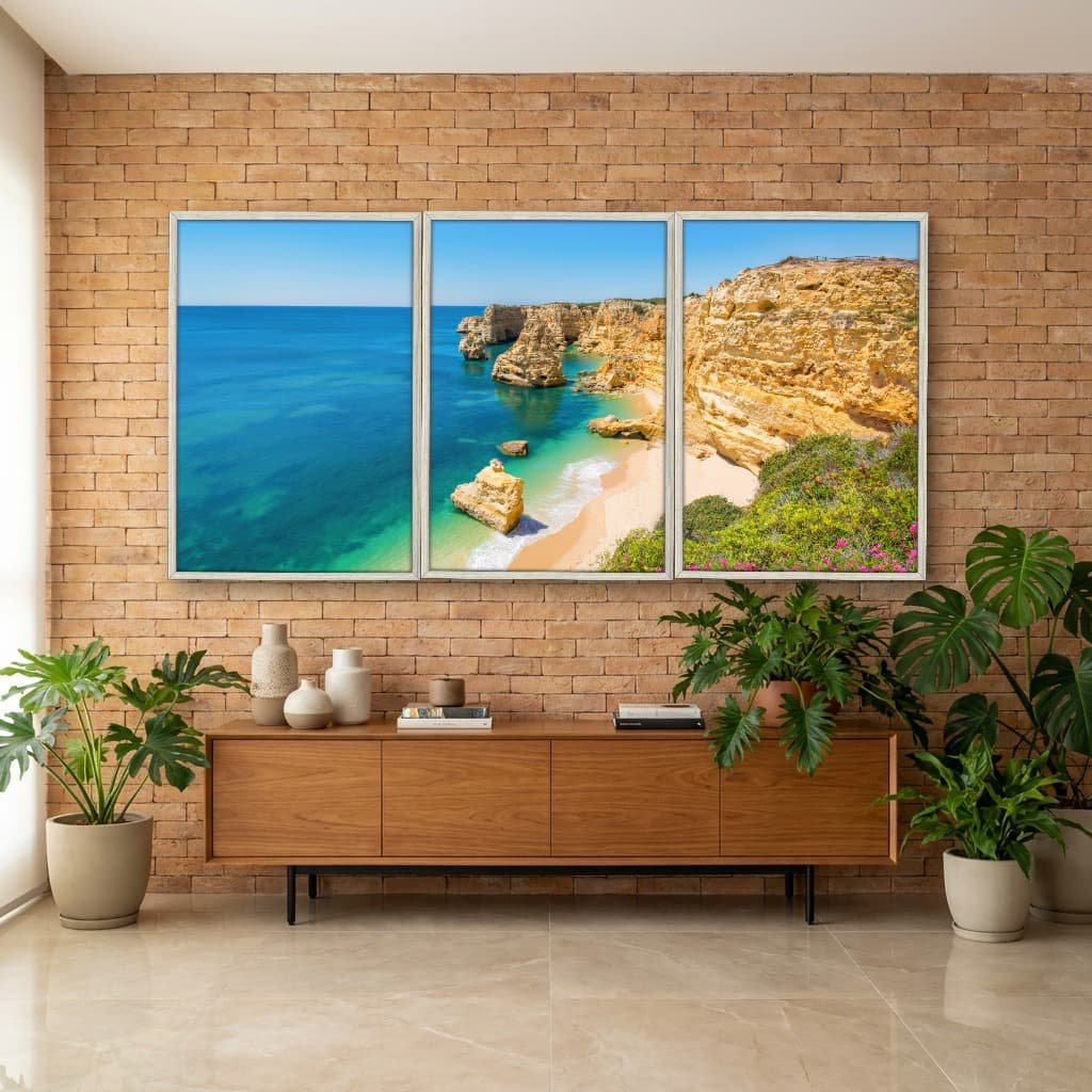 Kit Quadros Decorativos Mar Verde Com Montanhas